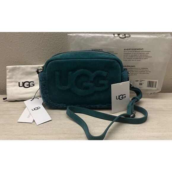 UGG Handbags - UGG Janey II Suede & Shearling Green Crossbody Bag purse